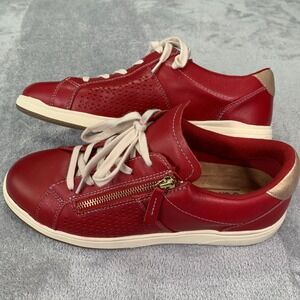 Red Leather Zip Sneakers Comfort Walking Shoes Women's 11M Casual Style